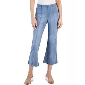I.N.C Women's High Rise Pull On Flared Cropped Jeans in Indigo Blue 14